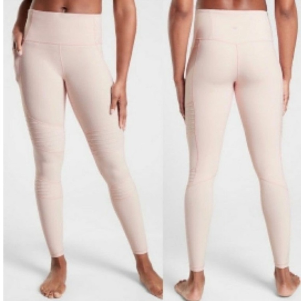 ATHLETA INCLINATION MOTO BABY PINK YOGA PICKLEBALL RUNNING GYM TIGHTS LEGGINGS S - Picture 2 of 12